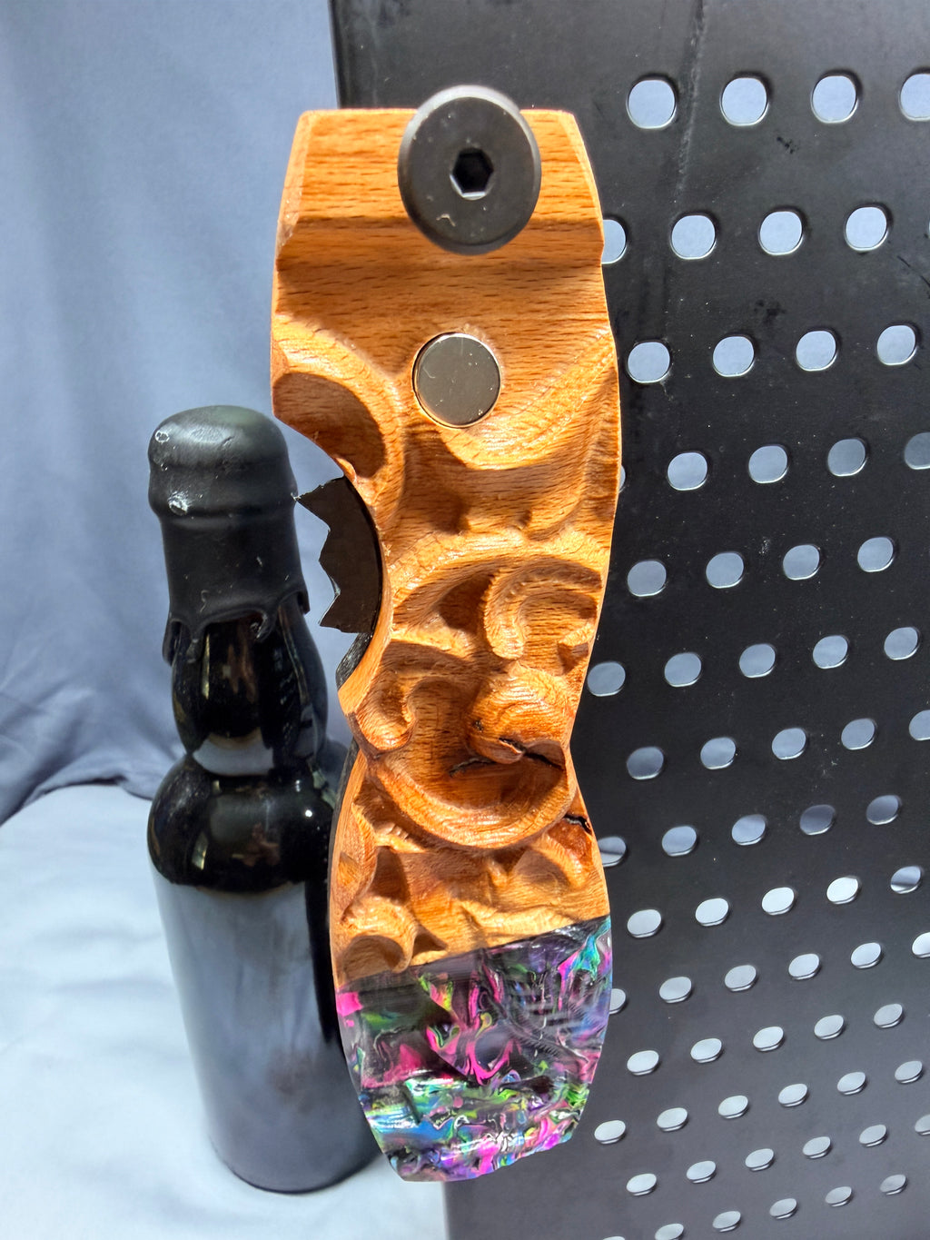 EPIC - Multi 3 Dimensional Resin & Wood - Magnetic Bottle Opener with Wax Cutter