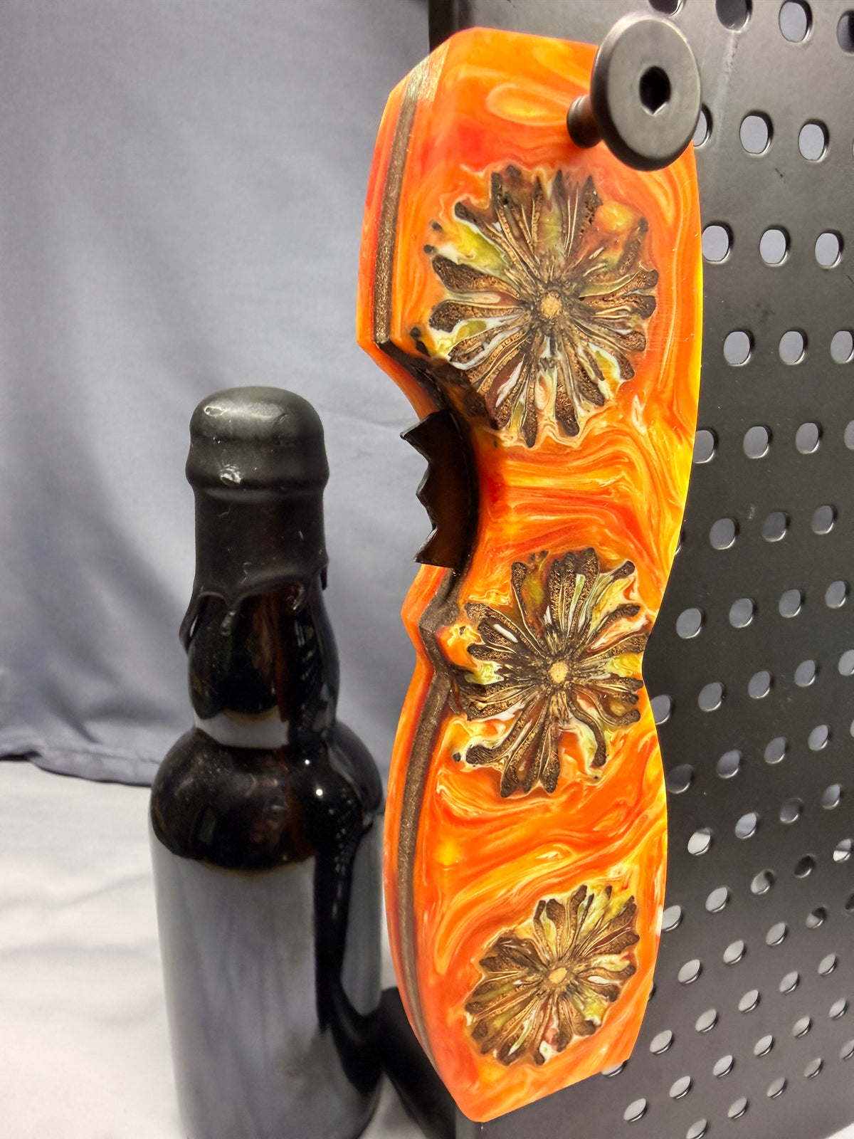 Sunkissed Magnolias 2 - Beer Bottle Opener w/ Wax Cutter Orange, Yellow, White Resin