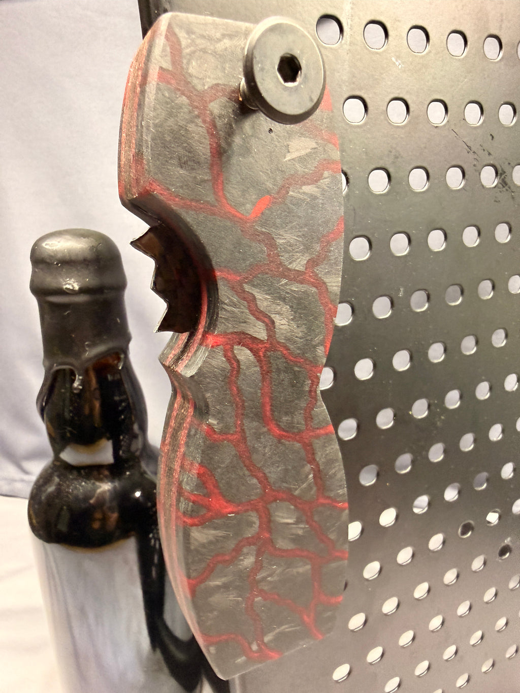 EPIC - Crimson Vein made with Crushed Carbon Fiber - Magnetic Bottle Opener with Wax Cutter