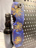 Brilliant Blue Magnolias - Beer Bottle Opener w/ Wax Cutter Blue & Silver Resin