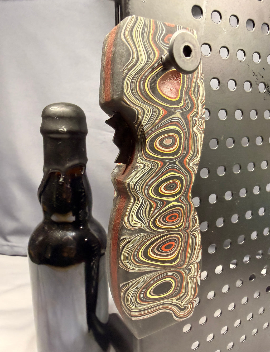 EPIC - Full Fordite - Looks like Damascus steel or Micarta - Magnetic Bottle Opener with Wax Cutter