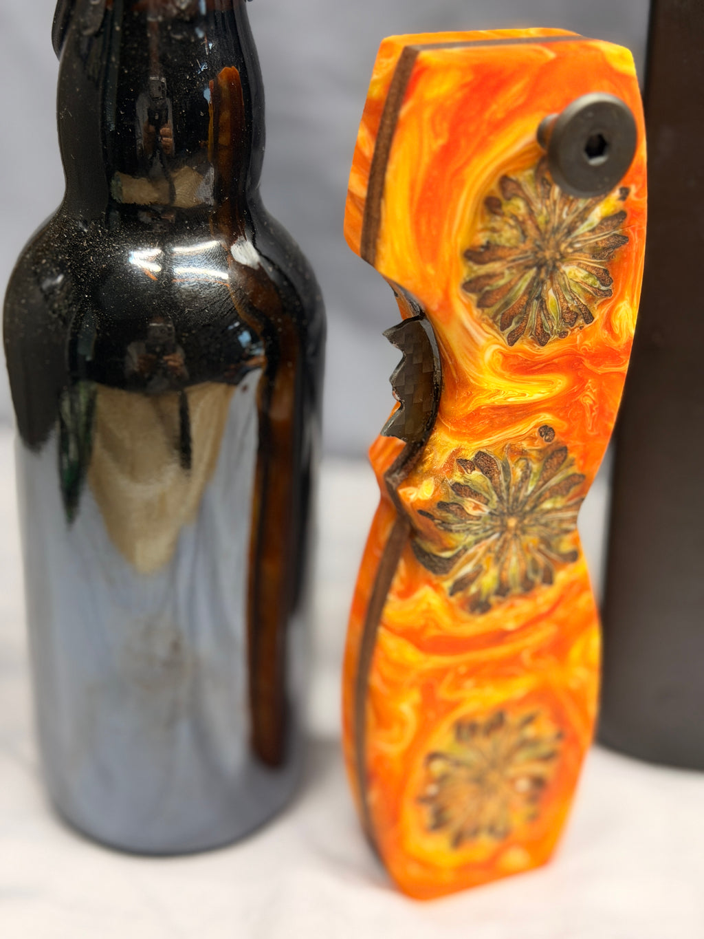 Sunkissed Magnolias - Beer Bottle Opener w/ Wax Cutter Orange, Yellow, White Resin