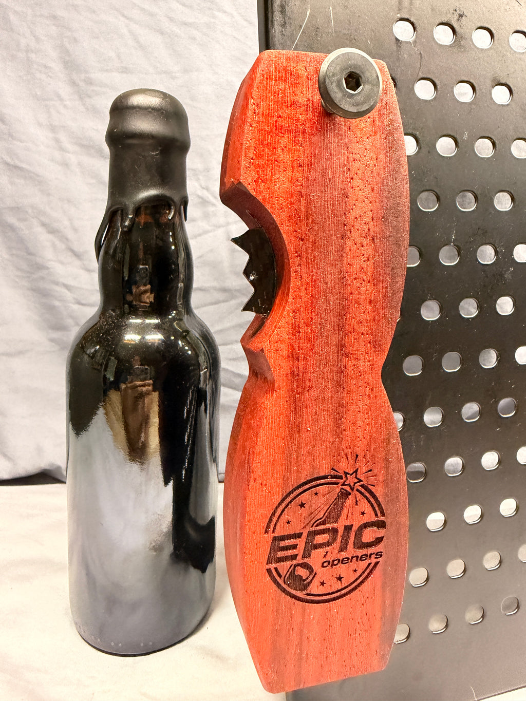 EO Logo Padauk Solid Wood - Beer Bottle Opener w/ Wax Cutter