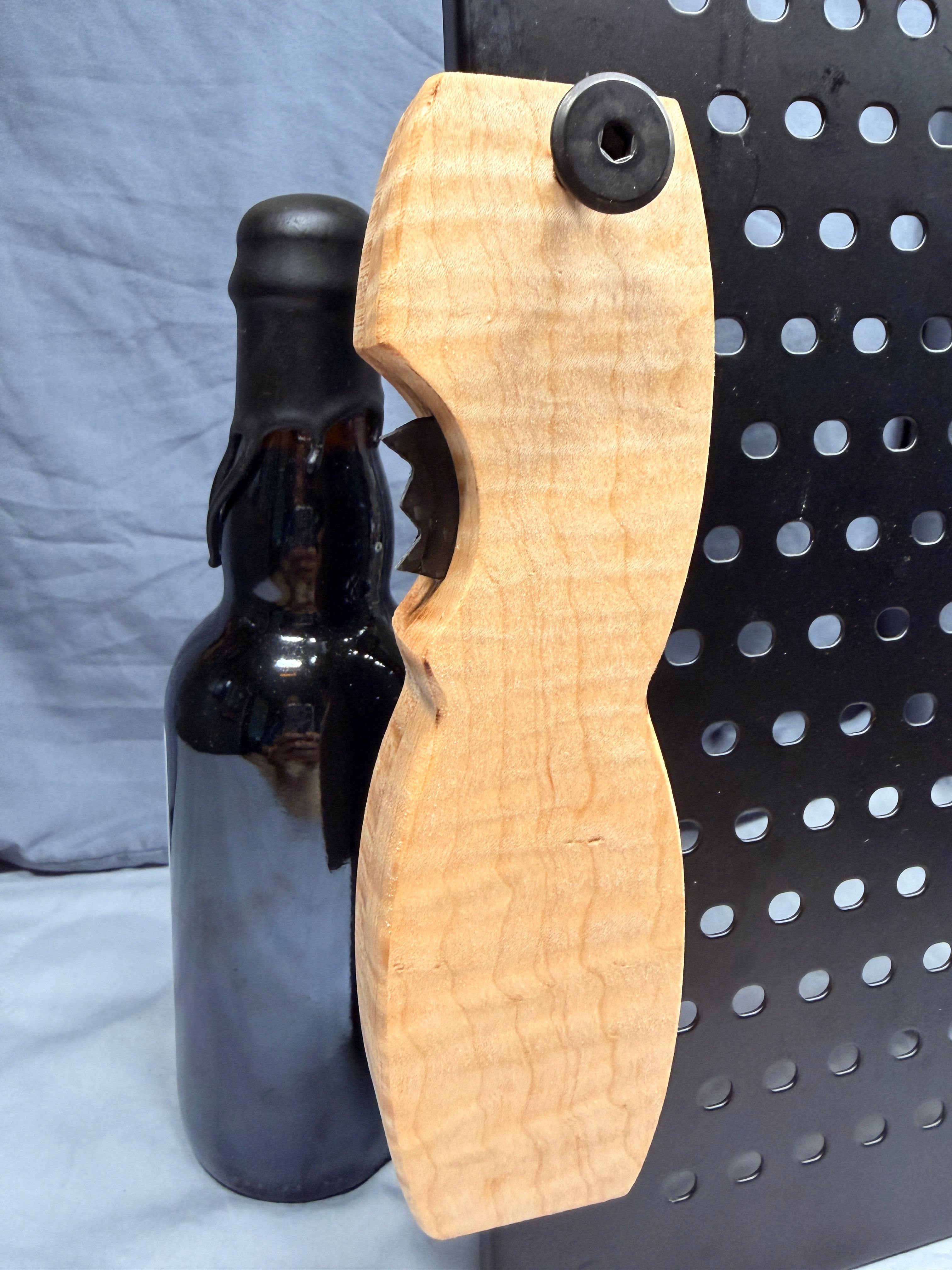 Highly Figured Curly Maple Solid Wood - Beer Bottle Opener w/ Wax Cutter