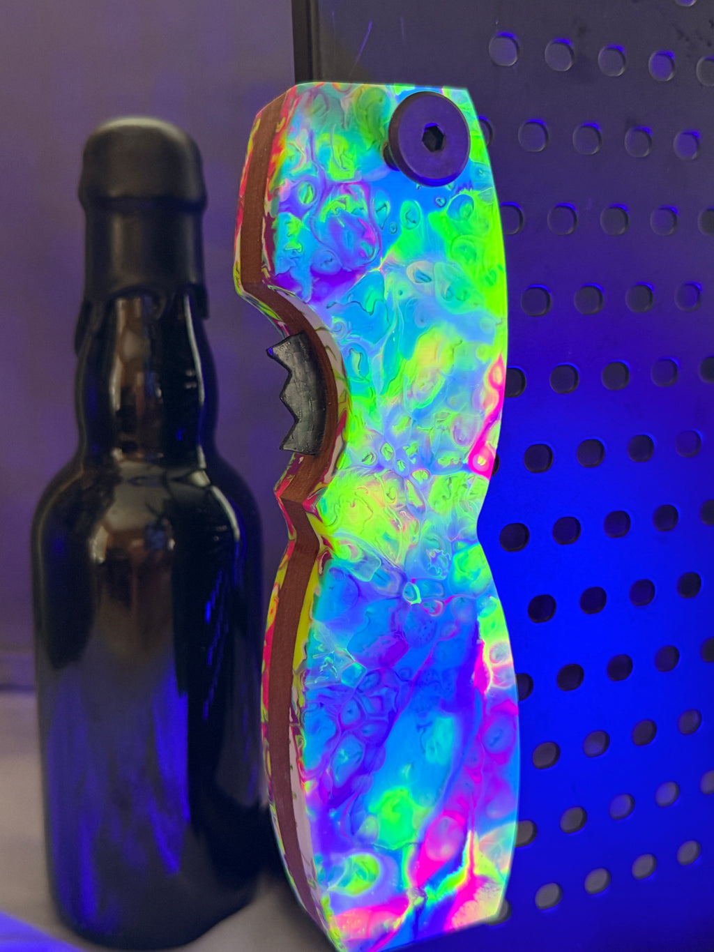 80's Neon Mirage - UV Glow - Magnetic Bottle Opener with Wax Cutter - UV Reactive