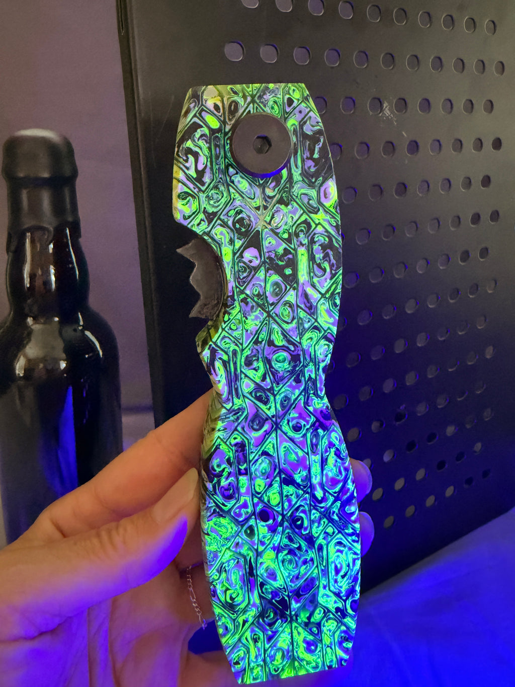 Green Neon Venom Geometric - UV Glow - Magnetic Bottle Opener with Wax Cutter - UV Reactive
