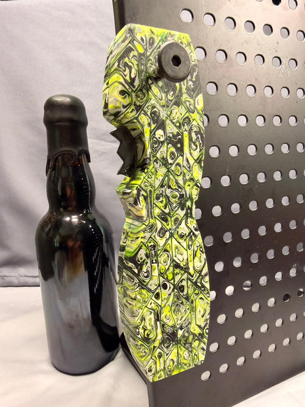 Green Neon Venom Geometric - UV Glow - Magnetic Bottle Opener with Wax Cutter - UV Reactive