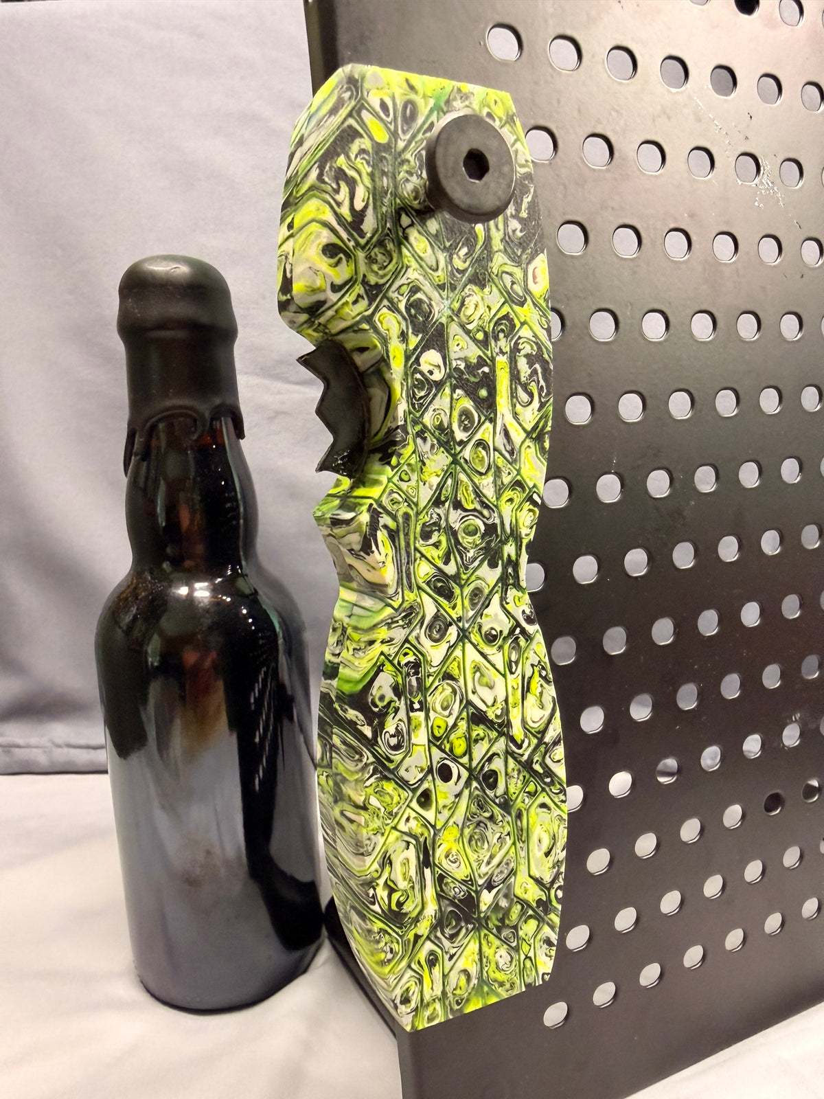 Green Neon Venom Geometric - UV Glow - Magnetic Bottle Opener with Wax Cutter - UV Reactive