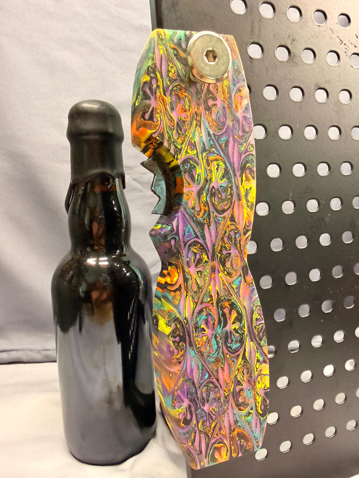 Prismatic Bloom (Mardi Gras Colors) - Magnetic Bottle Opener with Wax Cutter