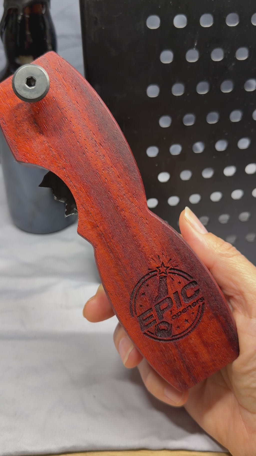 EO Logo Padauk Solid Wood - Beer Bottle Opener w/ Wax Cutter