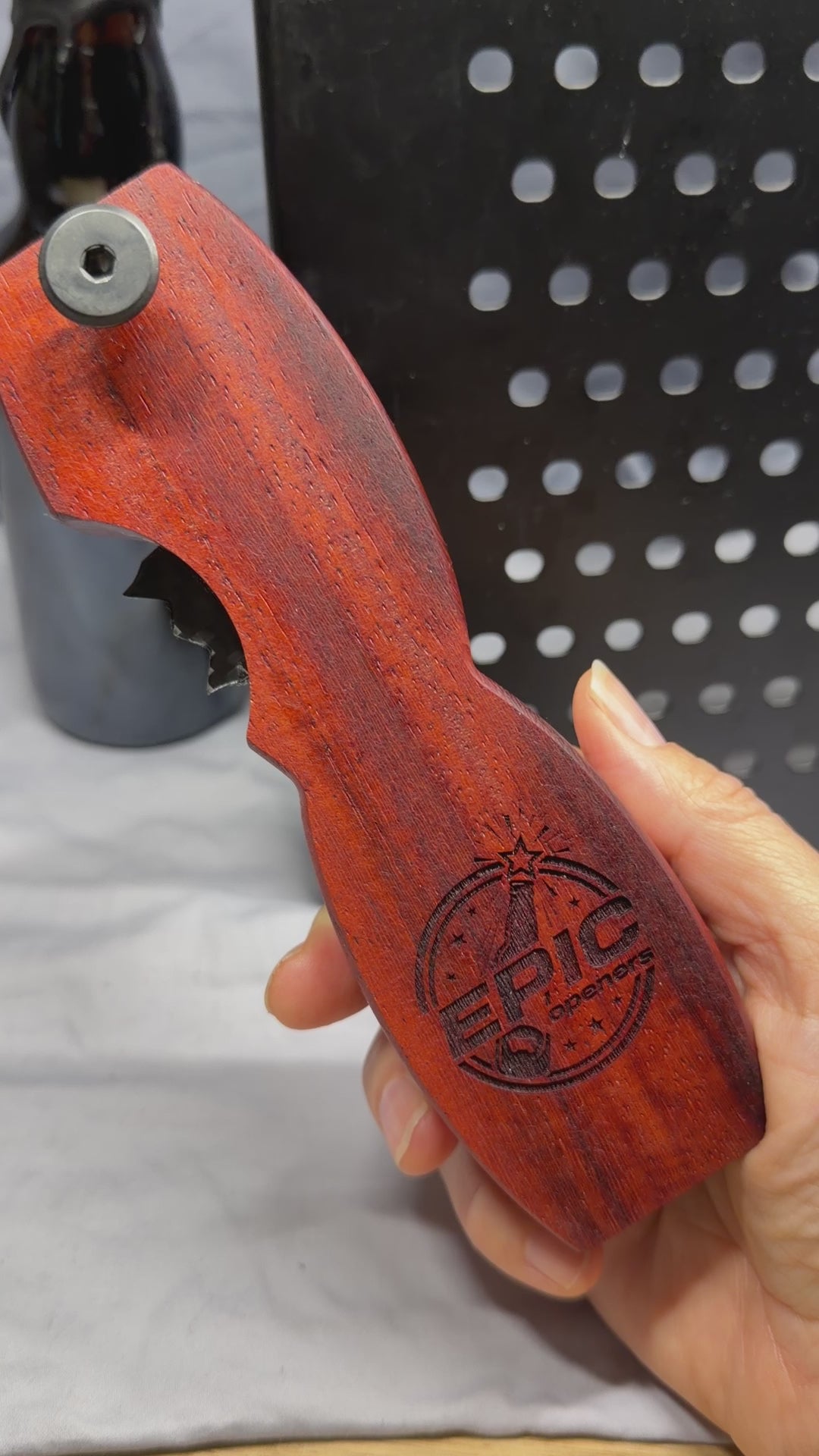 EO Logo Padauk Solid Wood - Beer Bottle Opener w/ Wax Cutter