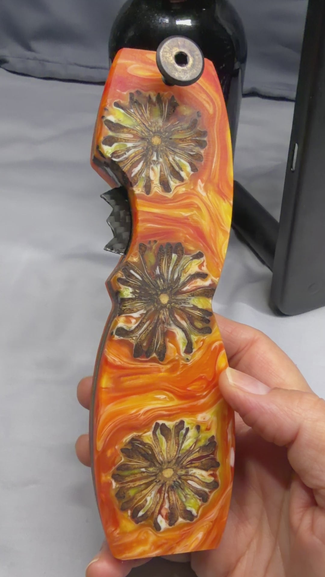 Sunkissed Magnolias 2 - Beer Bottle Opener w/ Wax Cutter Orange, Yellow, White Resin