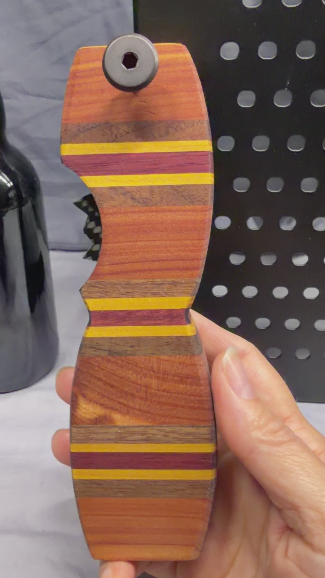 Maroon and Gold Layered Wood - Beer Bottle Opener w/ Wax Cutter