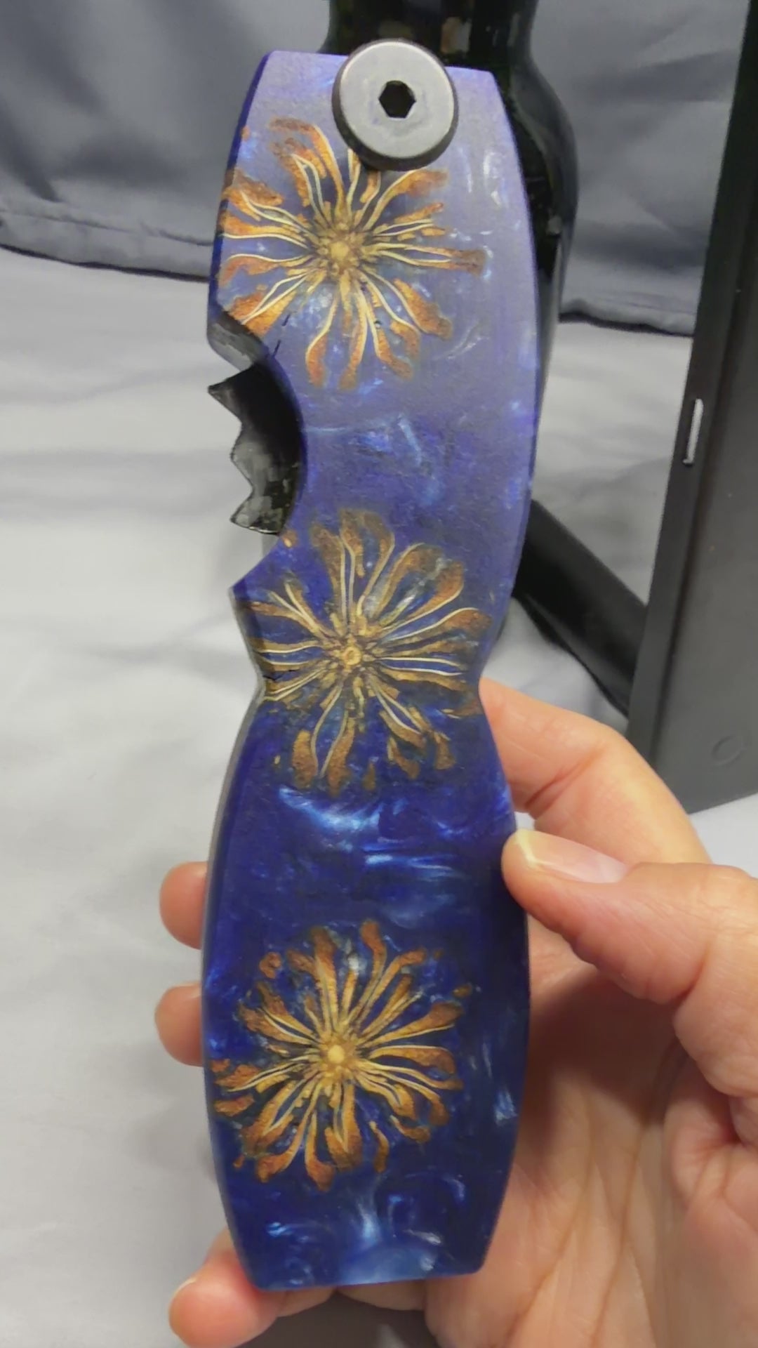 Brilliant Blue Magnolias - Beer Bottle Opener w/ Wax Cutter Blue & Silver Resin