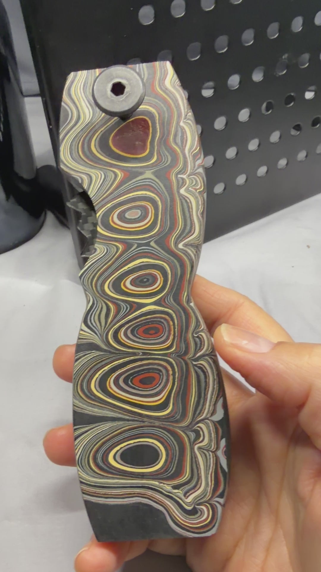 EPIC - Full Fordite - Looks like Damascus steel or Micarta - Magnetic Bottle Opener with Wax Cutter